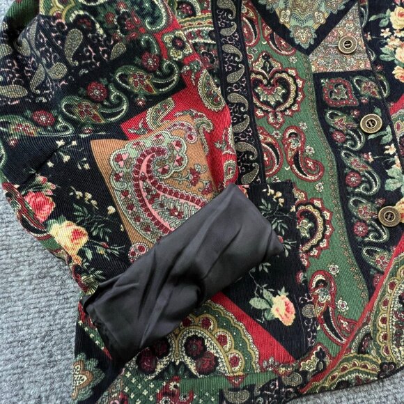 VTG USA ORVIS Women Fine Corduroy Sweater Button Up Size 12 Modal Cotton Paisley - Picture 6 of 13